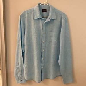 Untuckit Men’s Blue Linen Long Sleeve Shirt M Reg